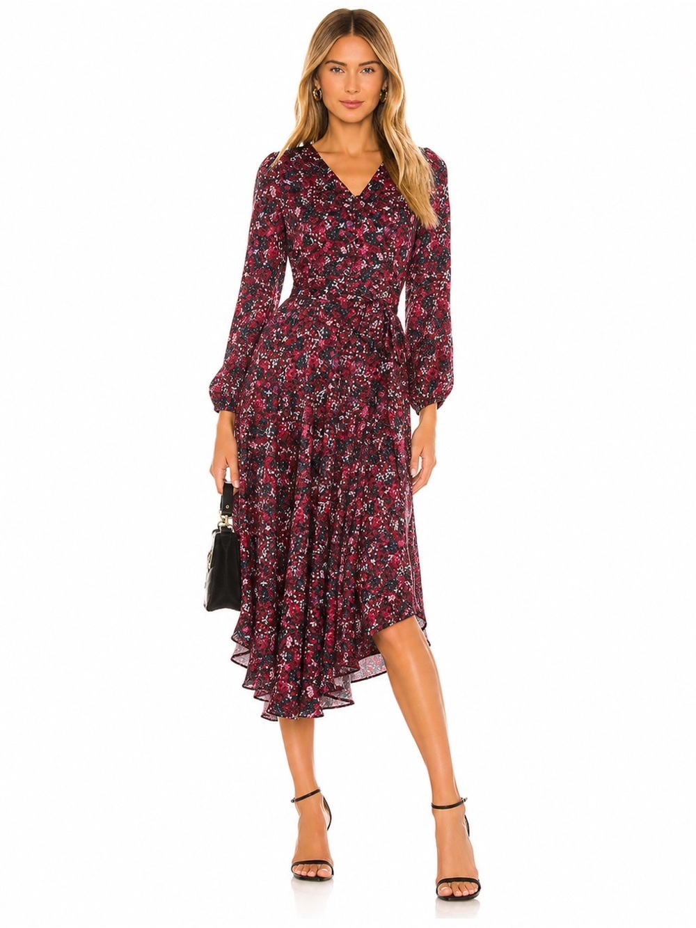 Vince Camuto Printed V-Neck Asymmetrical-Hem Maxi Dress Size L